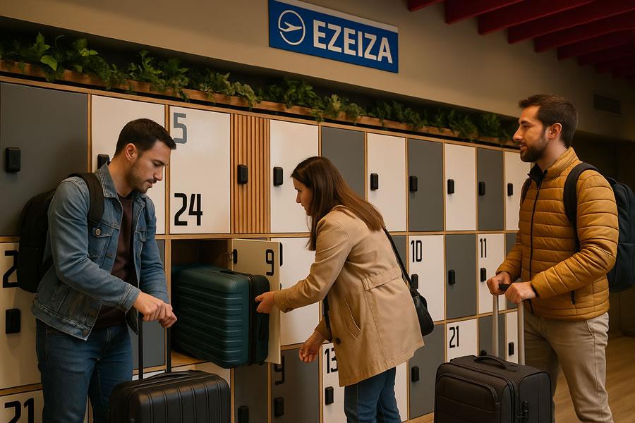 Pasajeros dejando sus maletas en los lockers de My Pod